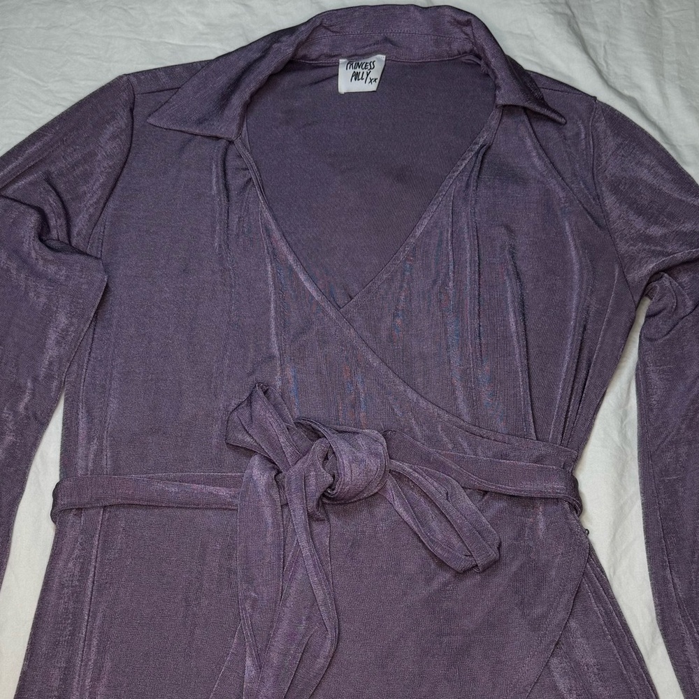 Princess Polly Purple Party Time Retro Oversized Faux Wrap Mini Dress Size 8 - Picture 9 of 11